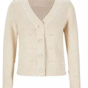 CAbi Retro Knot Cardigan Sweater, V-Neck Knit, Size S